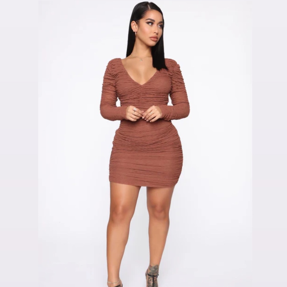 Ruched Mesh Mini Dress - Riding Your Waves (Brown)